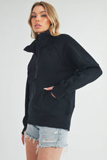 Long Dove Funnel Neck Half Zip: Black