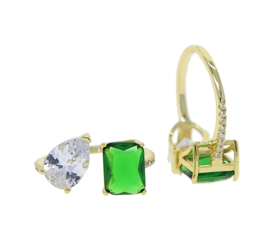 HoopLa Style - Lilly Collection- Beyond Finger ring- Open band-CZ Multi: Pink / Two stone