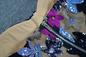 Elegant Floral Sequin Embroidered Mesh Tube Top Dress