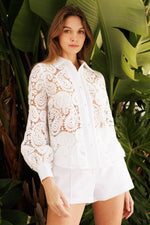 White Lace Long Sleeved Button Down