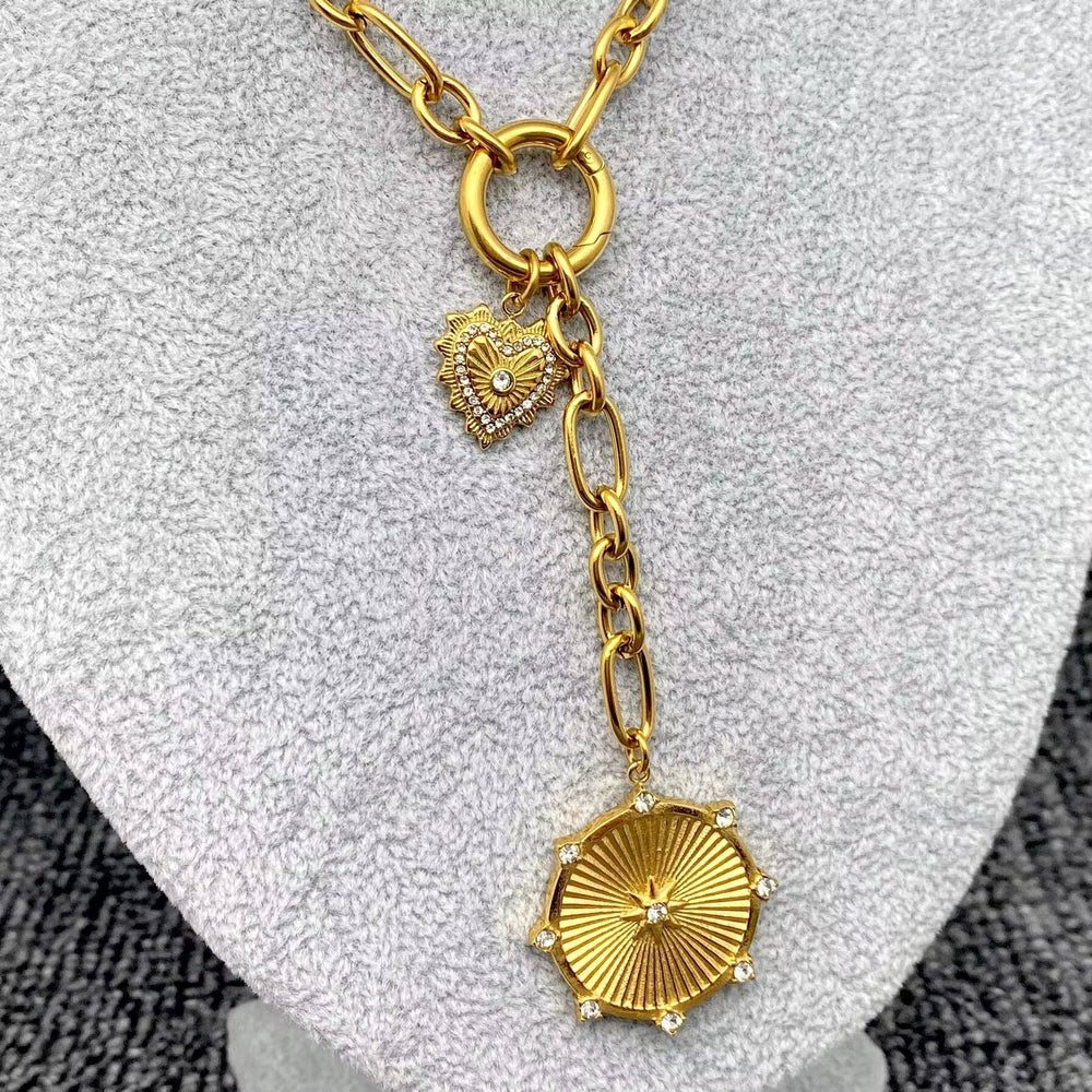 Sun & Heart Charm 18K Gold Plated Y-neck Chain