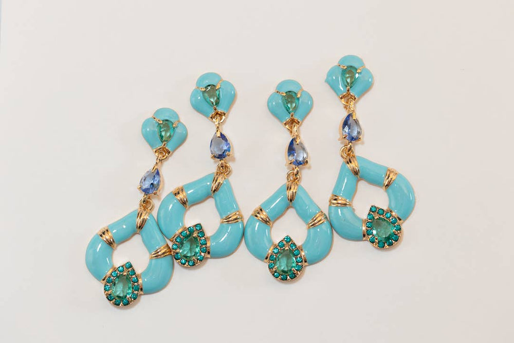 St Armands Designs of Sarasota - Aegean Dream Crystal Turquoise Teardrop Statement Earrings