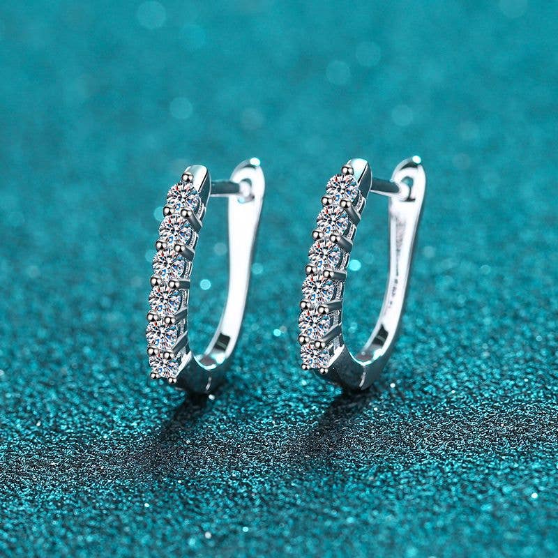 U-Shaped Moissanite Hoop Earrings in 925 Sterling Silver: 1.20 ct