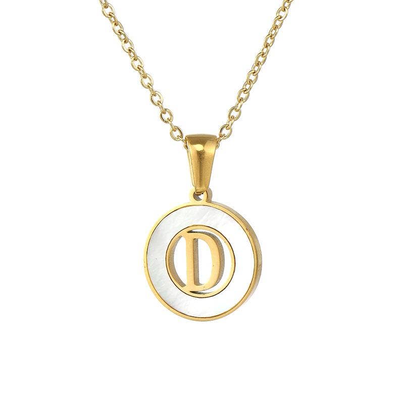 Circular Hollow Shell Initial Pendant Necklace: M