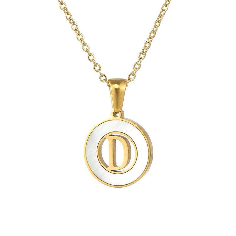 Circular Hollow Shell Initial Pendant Necklace