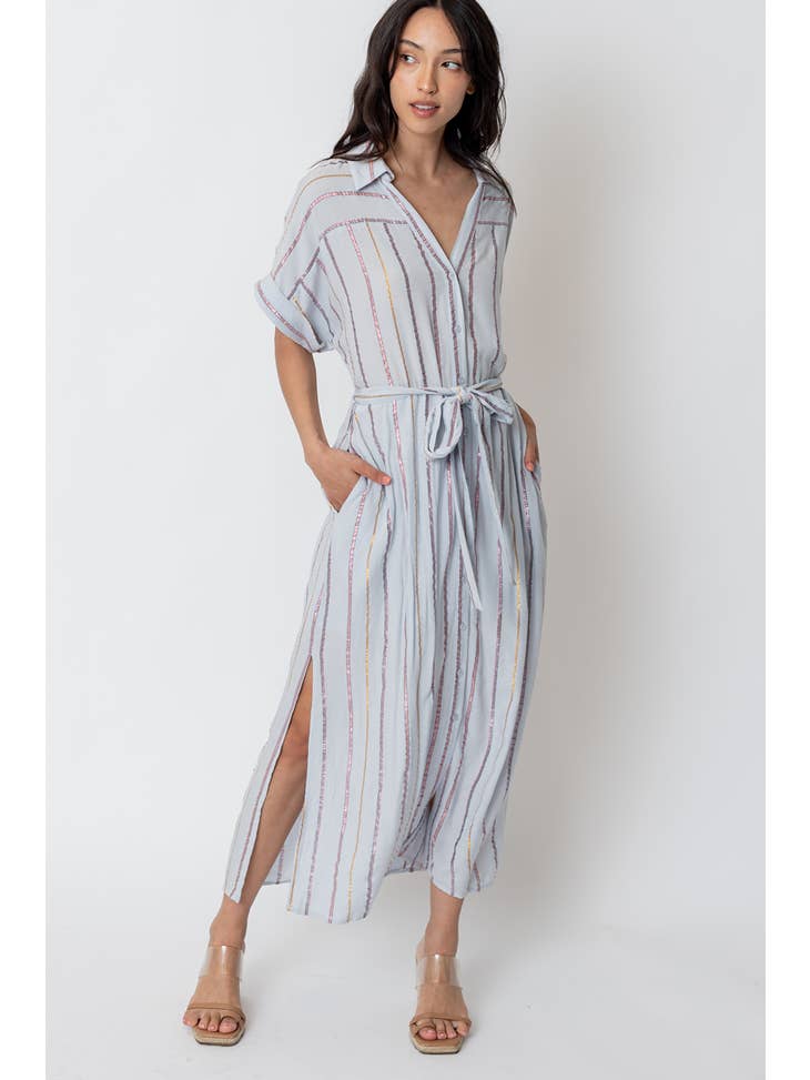 Lurex Stripe Midi Shirt Dress