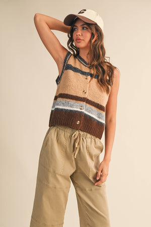 Striped Button Up Vest