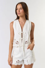 White Embroidery Tie Vest