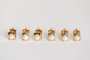 St Armands Designs of Sarasota - Vintage Mini Square Gold Pearl Huggie Hoop Earrings