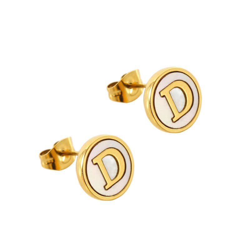 Shell Initial 18K Gold Plated Stainless Steel Ear Studs