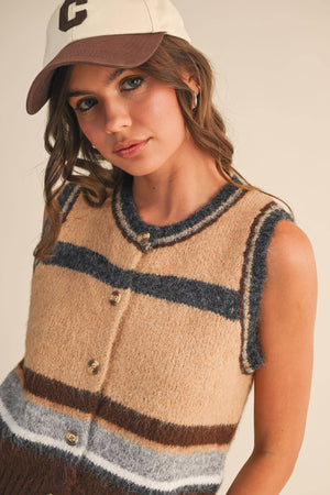 Striped Button Up Vest