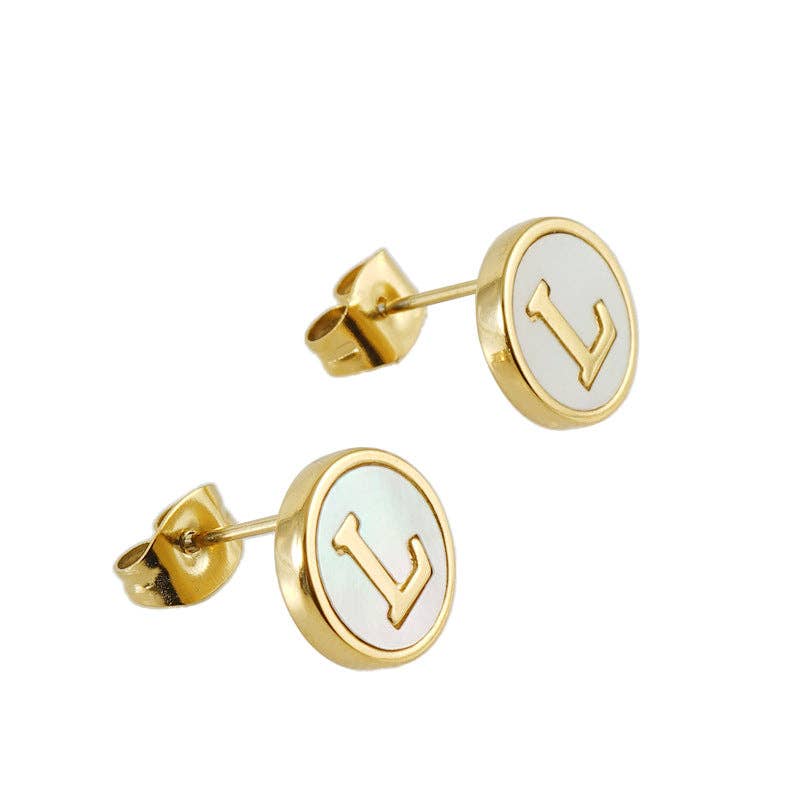 Shell Initial 18K Gold Plated Stainless Steel Ear Studs