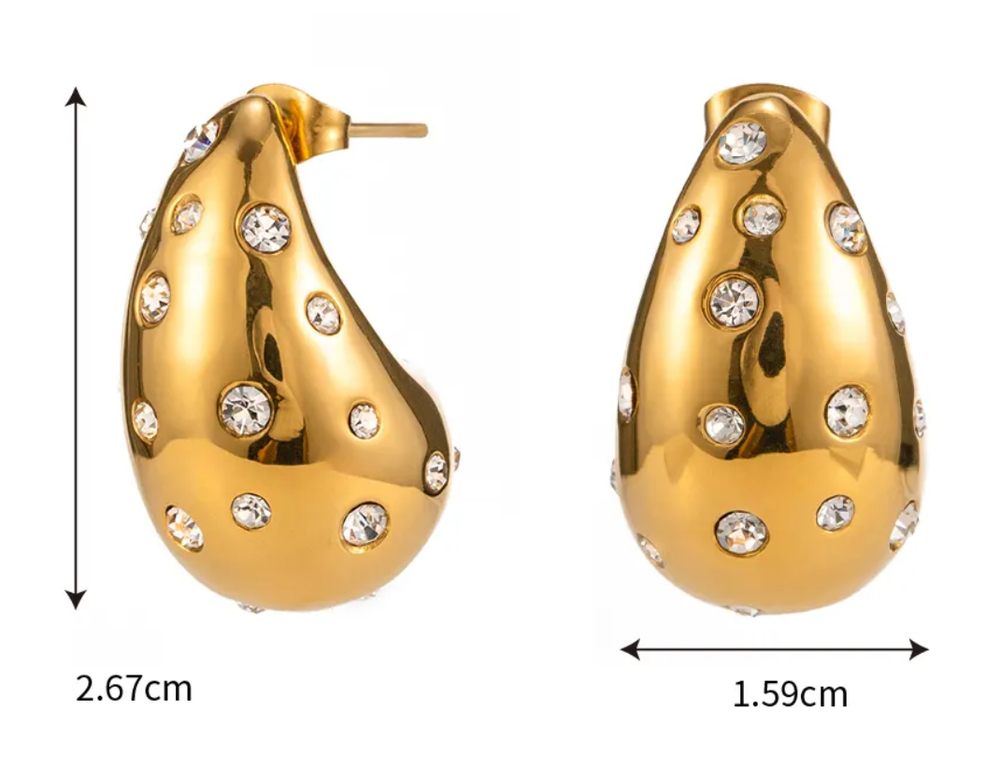 HoopLa - Icon Tear Drop-Stainless Steel and CZ: Yellow Gold