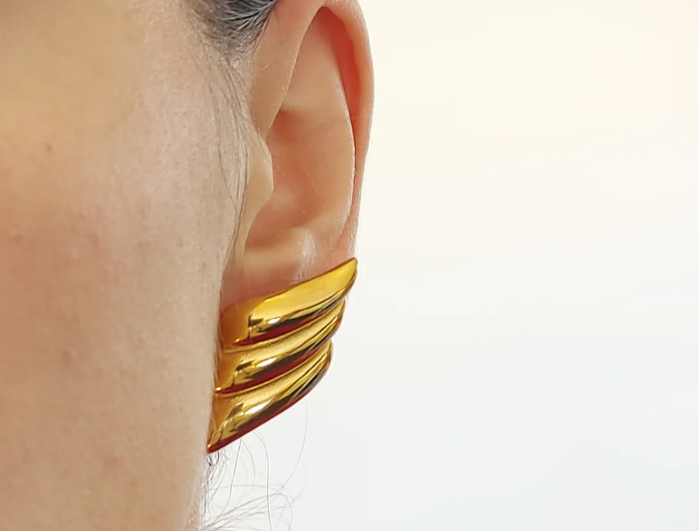 HoopLa - Aegean Button Earrings,Stainless Steel- Waterproof: Yellow Gold