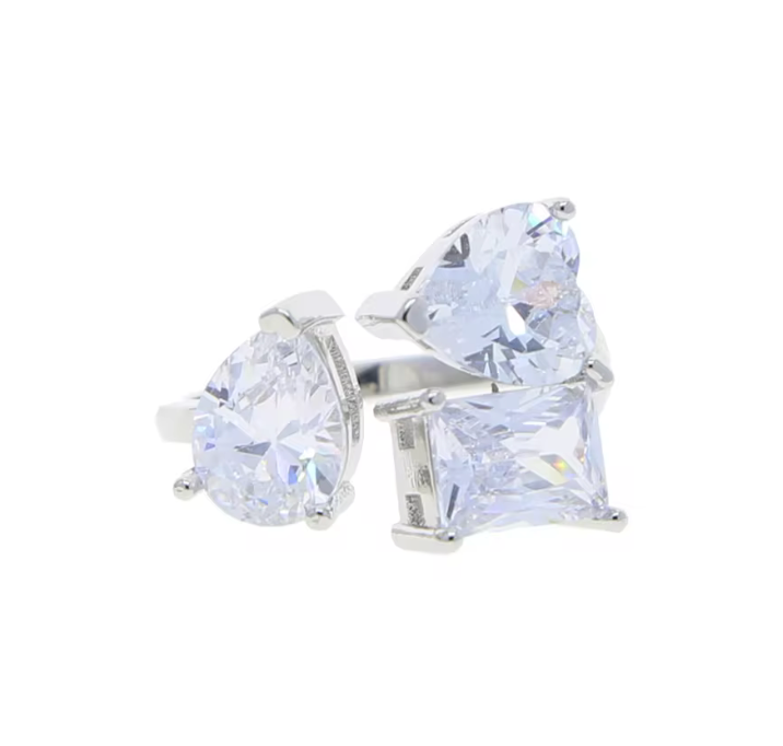 HoopLa Style - Lilly Collection- Beyond Finger ring- Open band-CZ Multi: Pink / Two stone