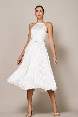 Marilyn White Pleated Midi Dress