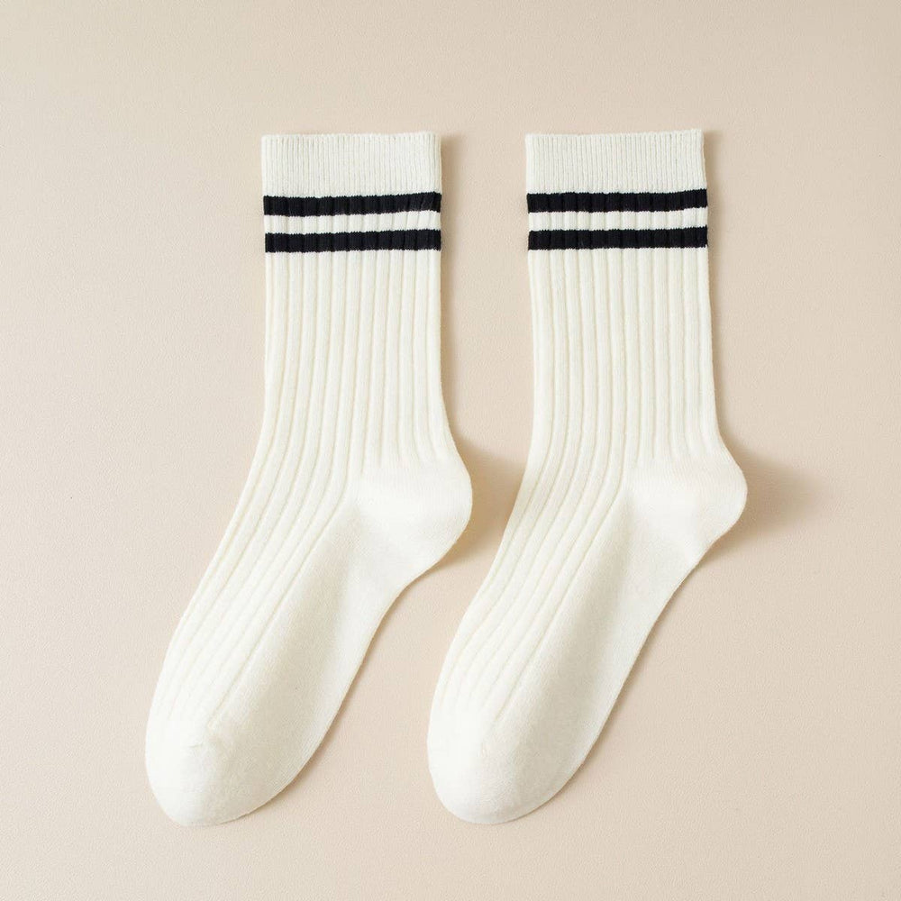 Classic Two Stripes Print Crew Socks
