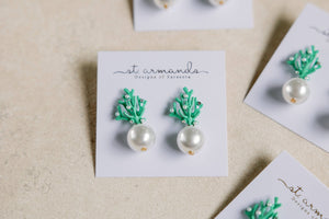 St Armands Designs of Sarasota - Pearl and Turquoise Coral Mini Statement Earrings