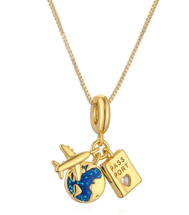 HoopLa Style - Charm Necklace - Travel Talisman Stainless Steel Necklace: Suitcase