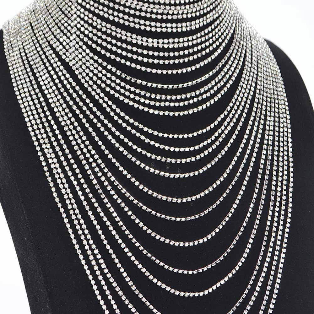 Silver Rhinestone Layered Necklace