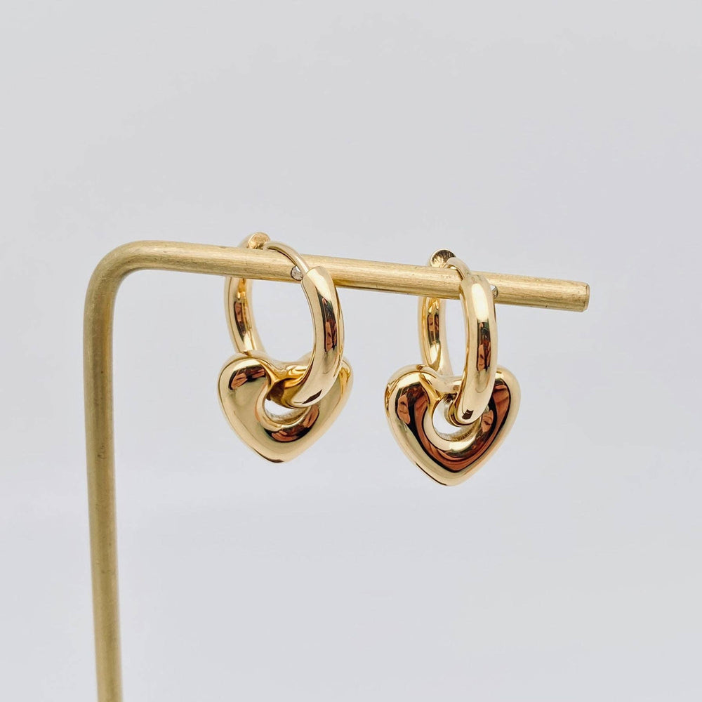 Heart Charm 18K Gold Plated Stainless Steel Huggie Earrings