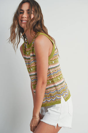 Geo Pattern Knit Sleeveless Top