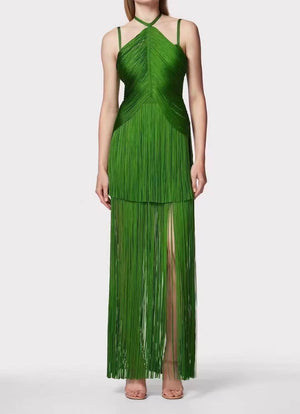 Fringe Halter Maxi Dress