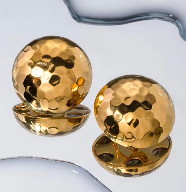 HoopLa Style - Pop It Button Stud Earrings, Earring Steel Leaver Back: Yellow Gold