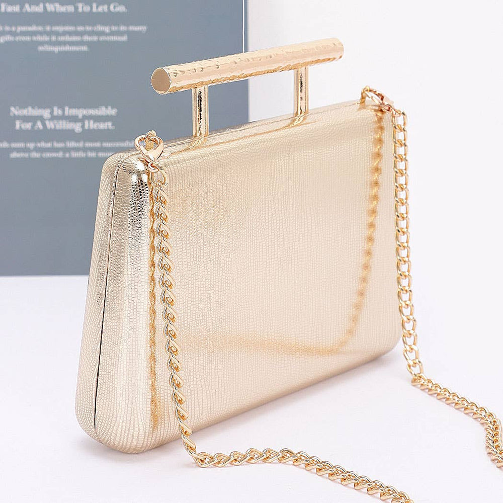 Metal Handle Top Case Clutch: Silver