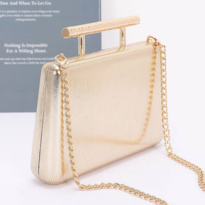 Metal Handle Top Case Clutch: Silver