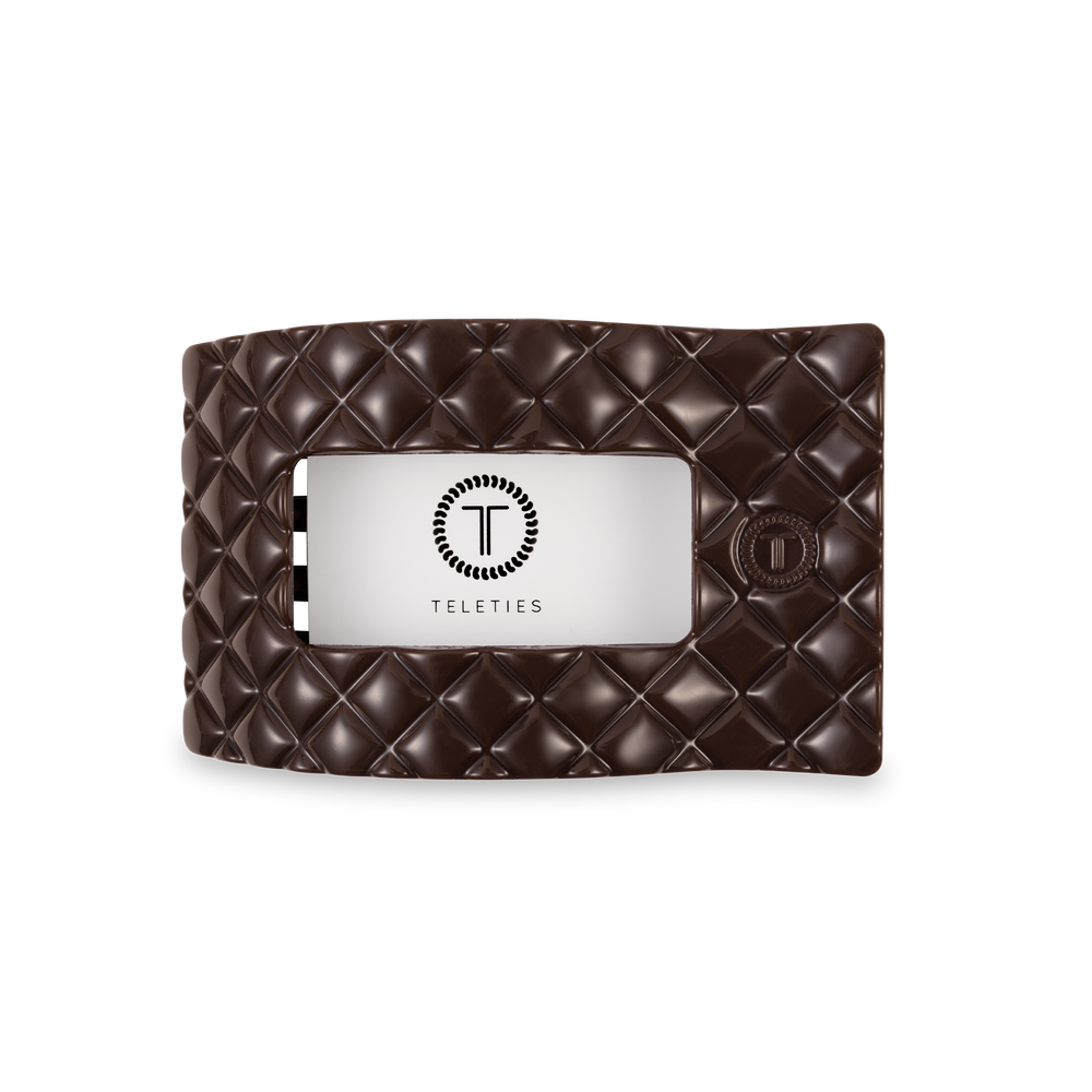 TELETIES - Flat Rectangle Hair Clip | Medium | Truly Taupe Quilted