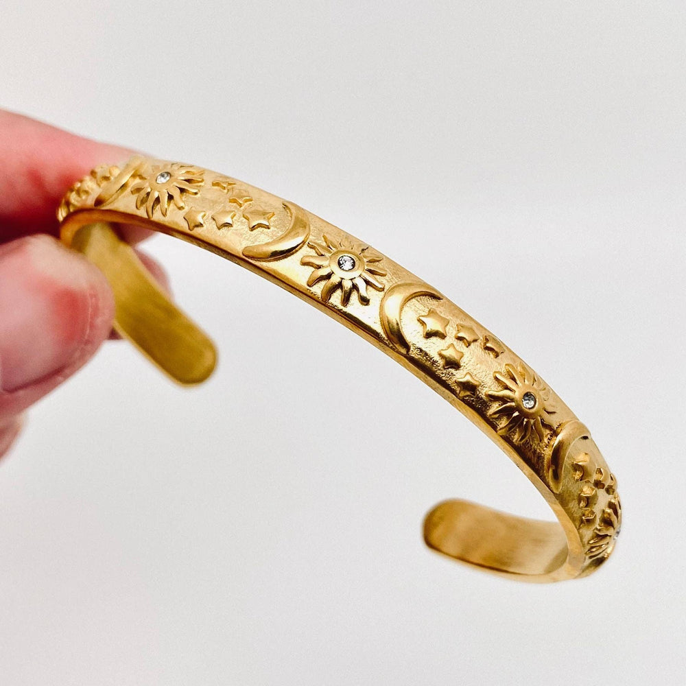 18K Gold Plated Stainless Steel Star Moon Sun Cuff