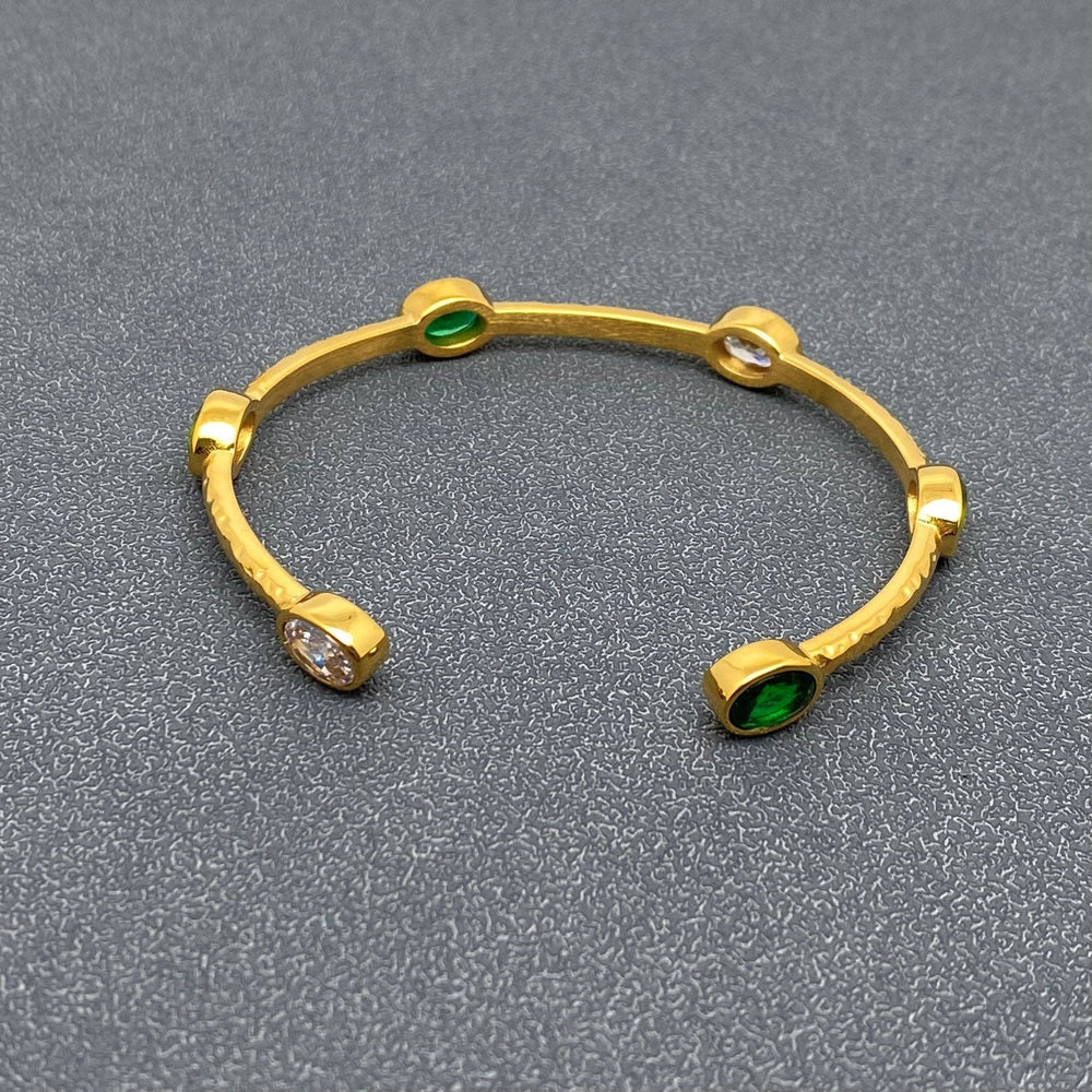 3 Tone Zircon 18K Gold Plated Stainless Steel Cuff