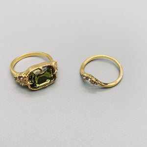 2pcs/set Women's Rhinestone Ring: Peridot