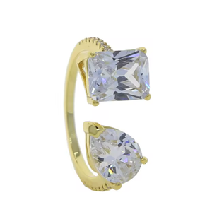 HoopLa Style - Lilly Collection- Beyond Finger ring- Open band-CZ Multi: Emerald / Two stone