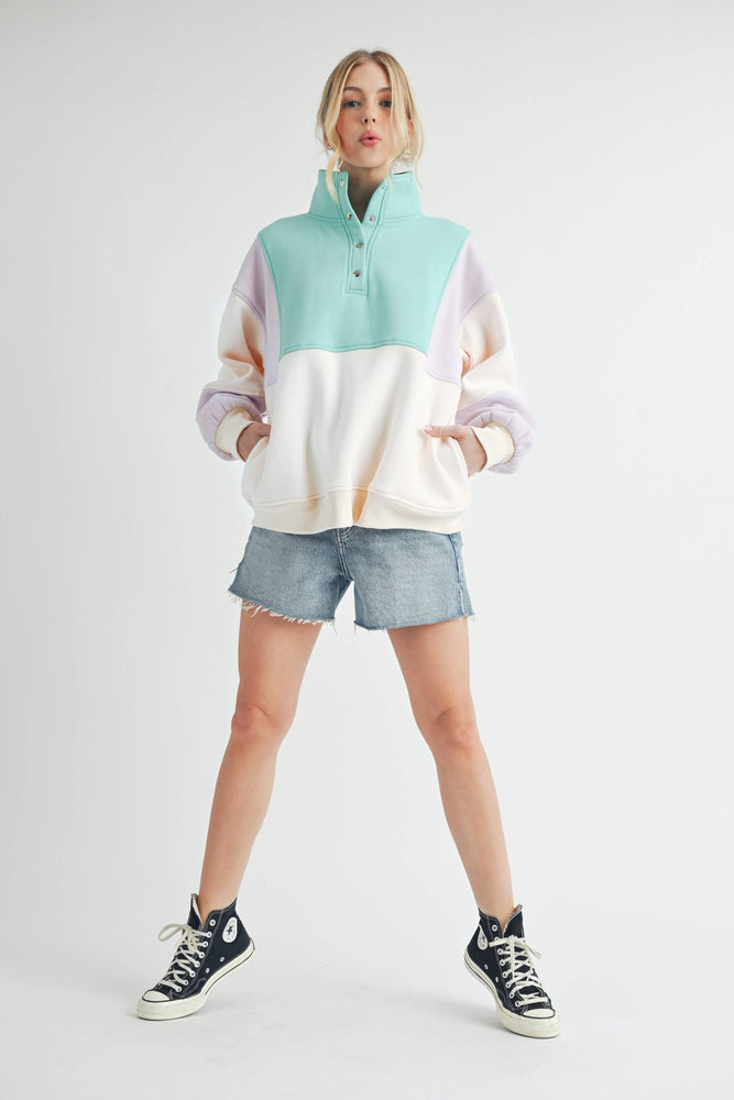 Glo Colorblock Pullover: Lilac Seafoam