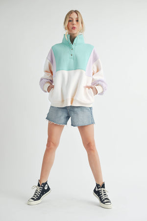 Glo Colorblock Pullover: Lilac Seafoam