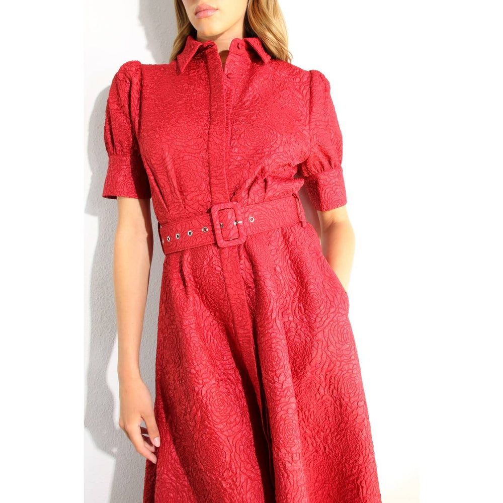 Rose Embossed Belted Maxi Dress