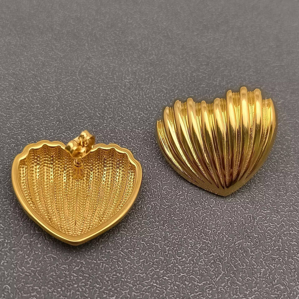 Striped Heart Shape 18K Gold Plated SS Post Earrings