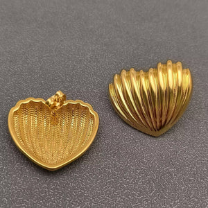 Striped Heart Shape 18K Gold Plated SS Post Earrings