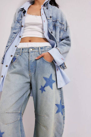 Star Print Barrel Jeans