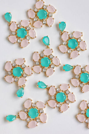 St Armands Designs of Sarasota - Pink and Turquoise Diamond Pinwheel Statement Earrings