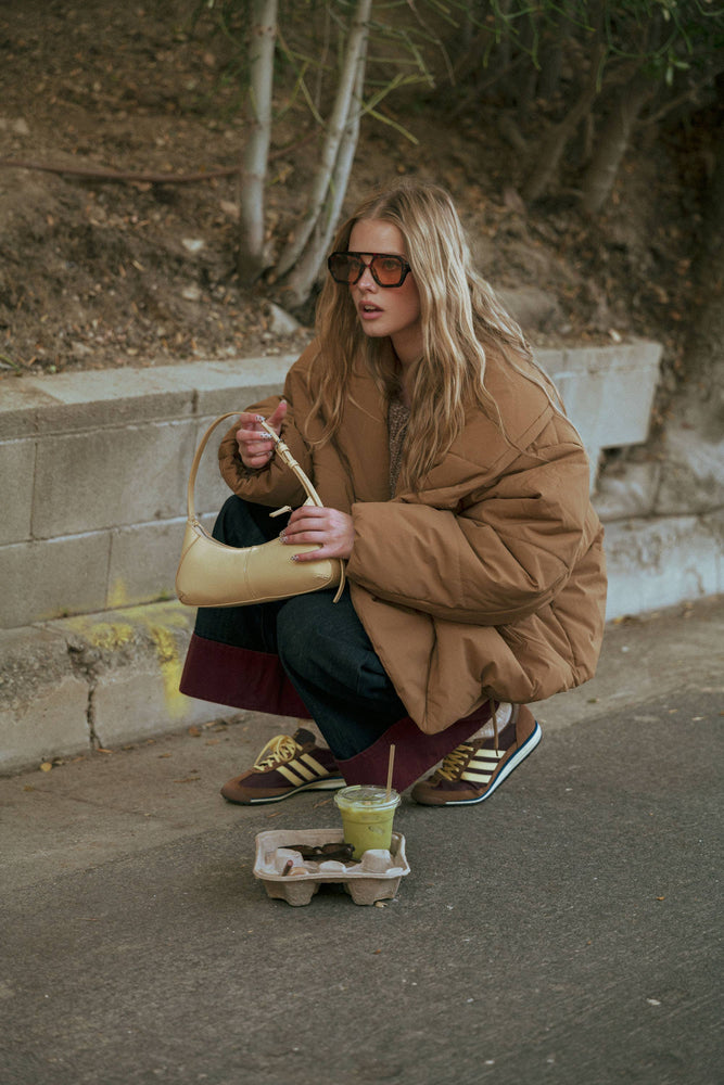 Coffee Big Collared Puffer Jacket