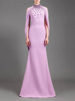Lavender Rhinestone Gown with Draped Shawl