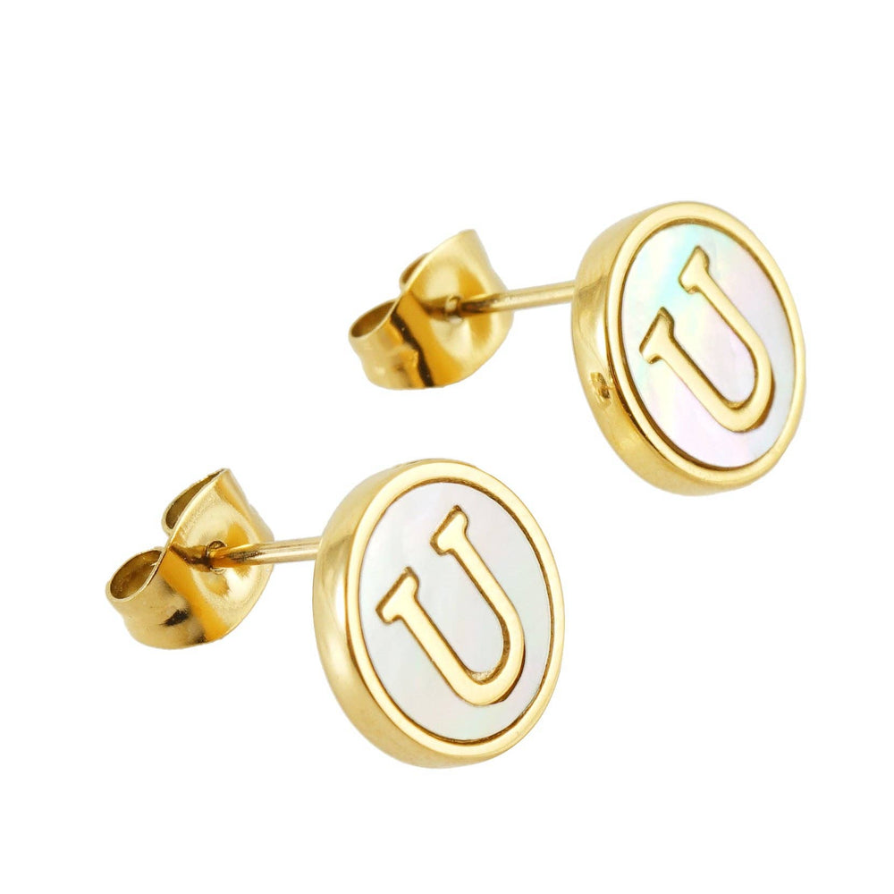 Shell Initial 18K Gold Plated Stainless Steel Ear Studs