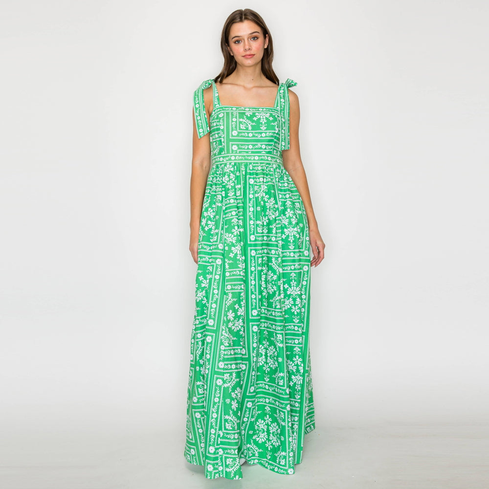 Green & White Bandana Print Maxi Dress