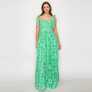 Green & White Bandana Print Maxi Dress