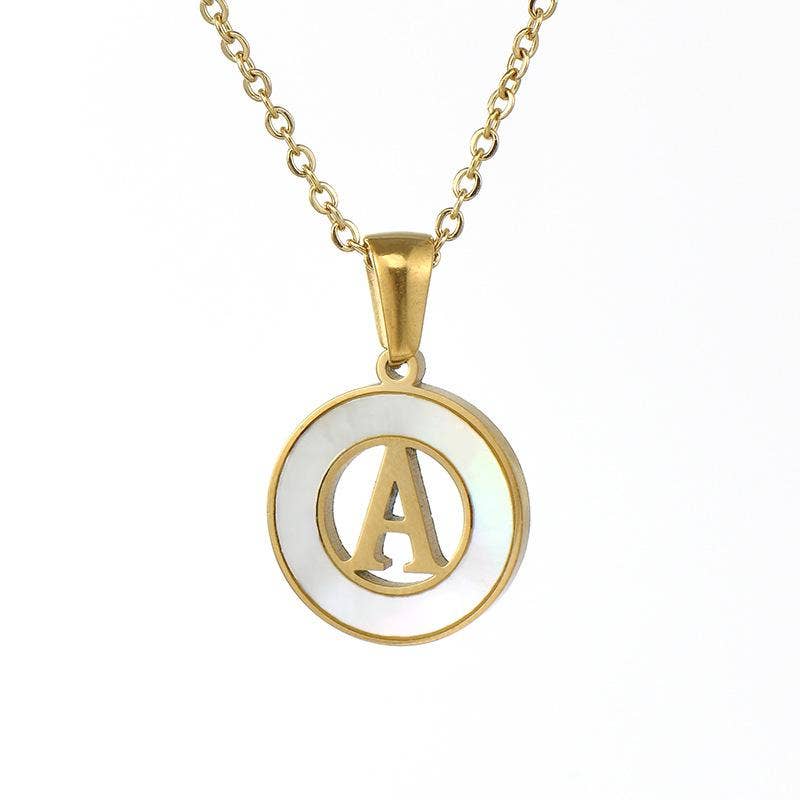 Circular Hollow Shell Initial Pendant Necklace
