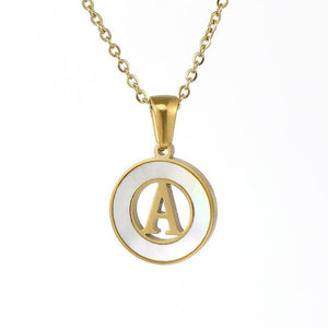 Circular Hollow Shell Initial Pendant Necklace