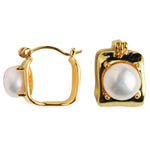 St Armands Designs of Sarasota - Vintage Mini Square Gold Pearl Huggie Hoop Earrings